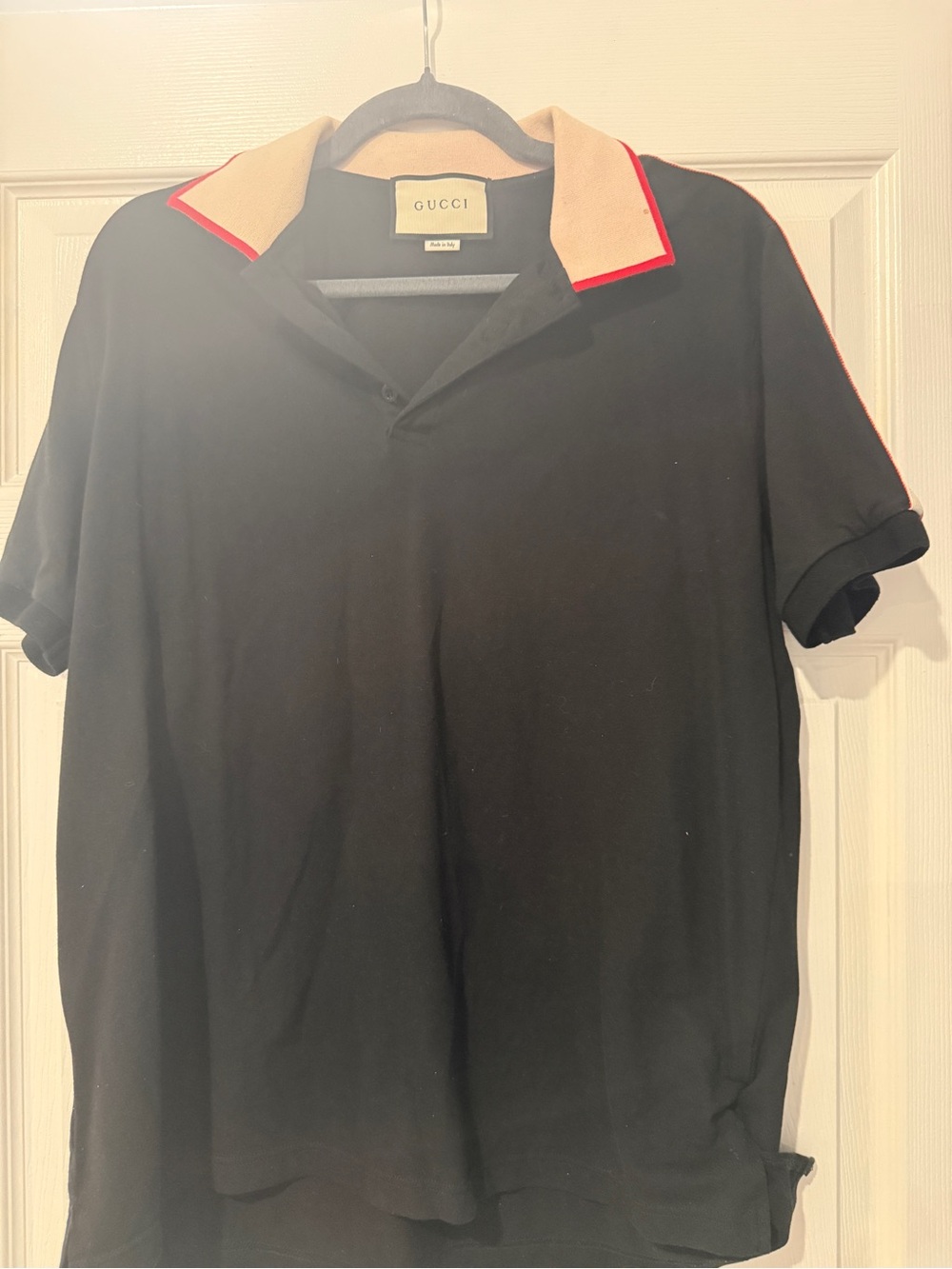 Gucci Black Polo with Beige Contrast Collar and Red Trim
